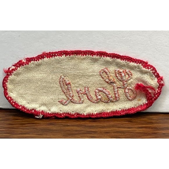 Vintage Name Patch Harl Embroidered Red Letters Oval 3" Across - Picture 2 of 4